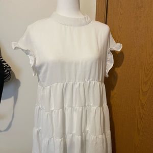 White tiered, short sleeved dress